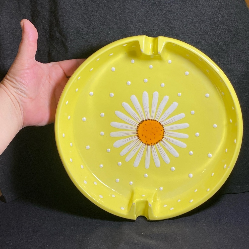Vintage Jay Willfred Yellow Polkadot Daisy Ceramic Ashtray Made in Italy